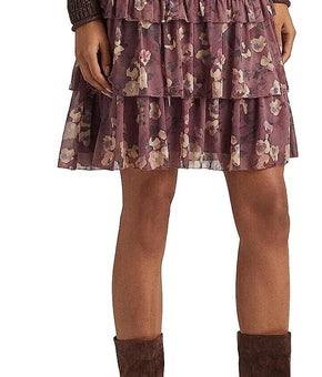 LAUREN Ralph Lauren Floral Crinkle Georgette Mini skirt Purple Size 12 MSRP $145