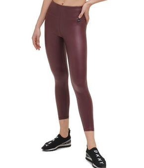 Dkny Sport Women's Faux-Leather 7/8 Leggings Purple Wine Size L MSRP $59