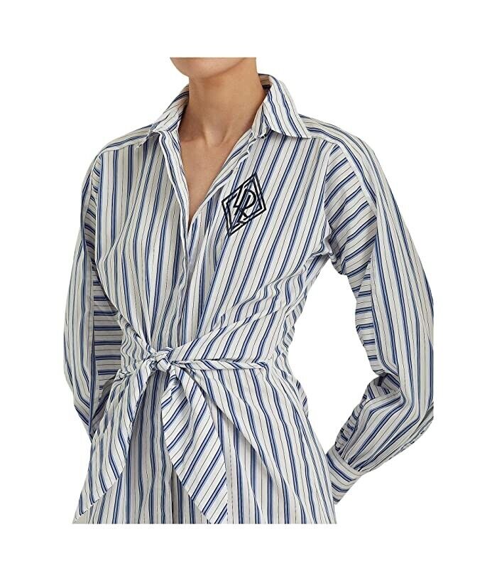 Ralph Lauren Striped Cotton Broadcloth Shirtdress Blue White Size 8 MSRP $145