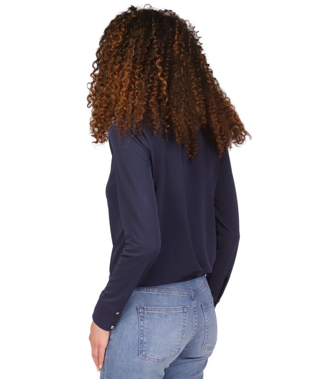 Michael Michael Kors Women's Solid Collared Faux-Wrap Top Navy Size S MSRP $88