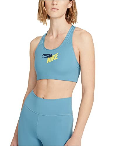 Nike Women's Logo Racerback Medium Impact Sports Bra Cerulean/Midnight, X-Small