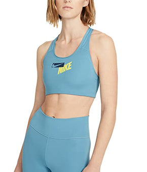 Nike Women's Logo Racerback Medium Impact Sports Bra (Midnight, Size XS Blue)