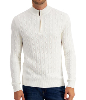 Club Room Mens Cotton 1/4-Zip Pullover Sweater White Size L