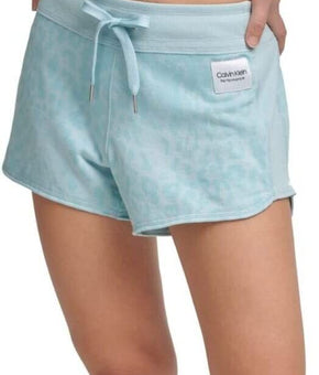 Calvin Klein Performance Womens Printed French Terry Shorts Aqua Blue Size M $40