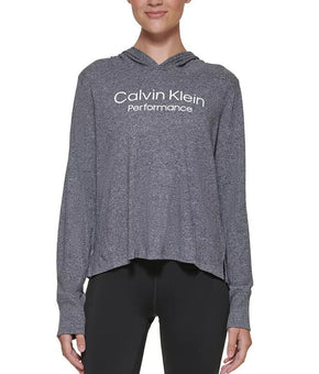 Calvin Klein Performance Women's Stacked Logo Hooded Top Gray Size M