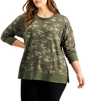 Ideology Womens Green Stretch Camouflage Sweatshirt Top Plus Size 2X