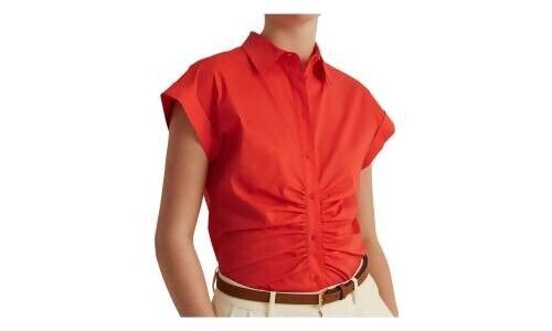 Lauren Ralph Lauren Womens Orange Short Sleeve Button up Top Size 2 MSRP $80