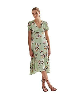 Lauren Ralph Lauren Floral Crepe Puff-Sleeve Dress Sage, Green Size 10 MSRP $185