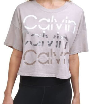 Calvin Klein Performance Women Sliced Logo Cropped T-Shirt Light Purple Size XL