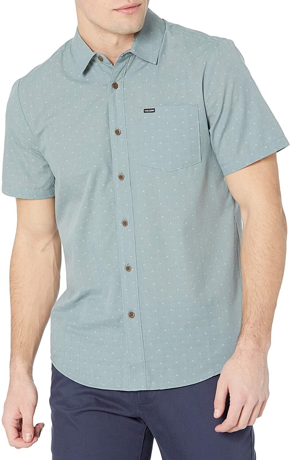 Volcom Men's Stallcup Short Sleeve Woven Shirt Green Size S MSRP $60