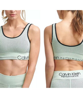 Calvin Klein Womens Seamless Ribbed Medium Impact Sports Bra Blue Size XS