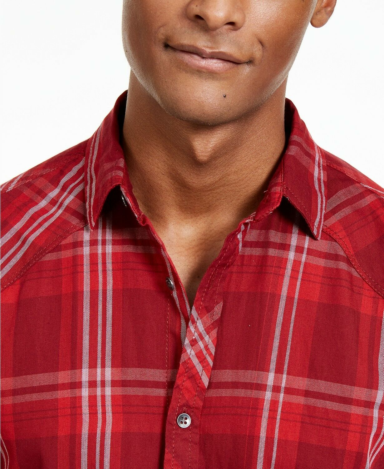 INC International Concepts Mens Marc Red Plaid Collared Long Sleeve Shirt Size S