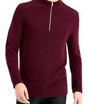 INC Mens Sweater Port Large Ribbed Knit 1/4 Zip Mock-Neck Pullover Red L