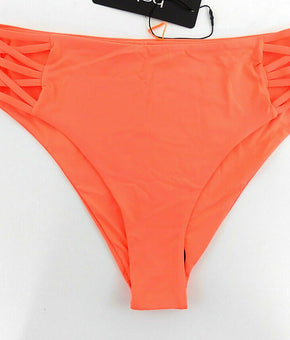 Bebe Womens Strappy Swim Bikini Bottom Neon tangerine Orange Size L MSRP $25