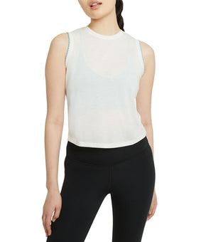 Nike Women's Crochet-Trimmed Yoga Tank Top White Size S MSRP $40