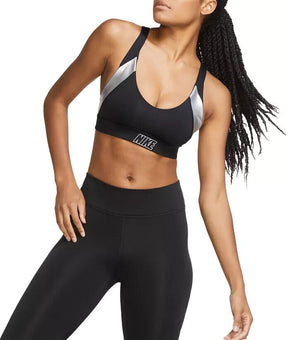 Nike Women's Indy Low-Impact Metallic Sports Bra Black Silver Size M MSRP $40