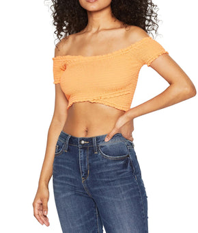 BCBGeneration Smocked Cropped Top Womens NEON orange Size L MSRP $ 58