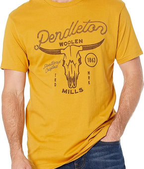 Pendleton Mens Skull Steer Graphic Tee Mustard Yellow Size M