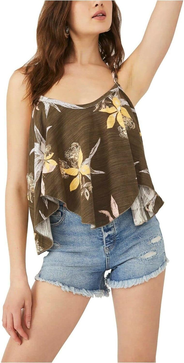 Free People Hey Girl Cotton Tank Top, Army Combo, X-Large