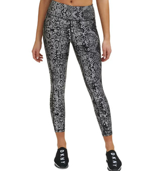 Dkny Sport Women's Metallic Snake-Print High-Waist 7/8 Leggings Black Size S $60