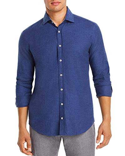 Dylan Gray Herringbone-Pattern Classic Fit Flannel Men Casual Shirt Blue Size M