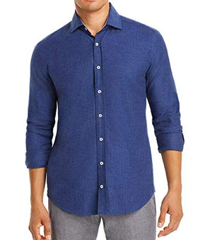 Dylan Gray Herringbone-Pattern Classic Fit Flannel Men's Casual Shirt Blue Size XL