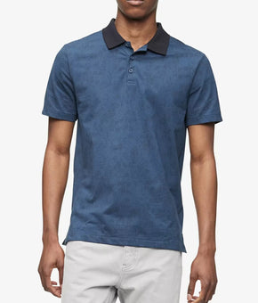 CALVIN KLEIN Monogram Logo Printed Polo Shirt Blue Mens Size S MSRP $70