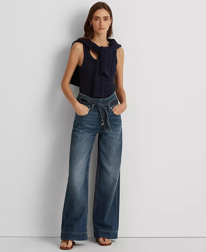 Lauren Ralph Lauren Belted High-Rise Straight Jeans Dark Blue Size 4 MSRP $125