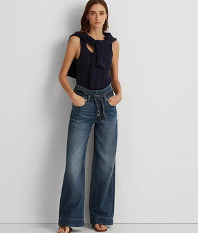 Lauren Ralph Lauren Belted High-Rise Straight Jeans Dark Blue Size 4 MSRP $125