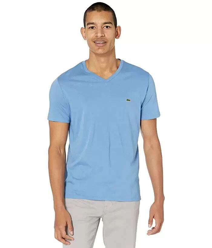 Lacoste Men's V-Neck Pima Cotton Tee Blue Size S MSRP $50