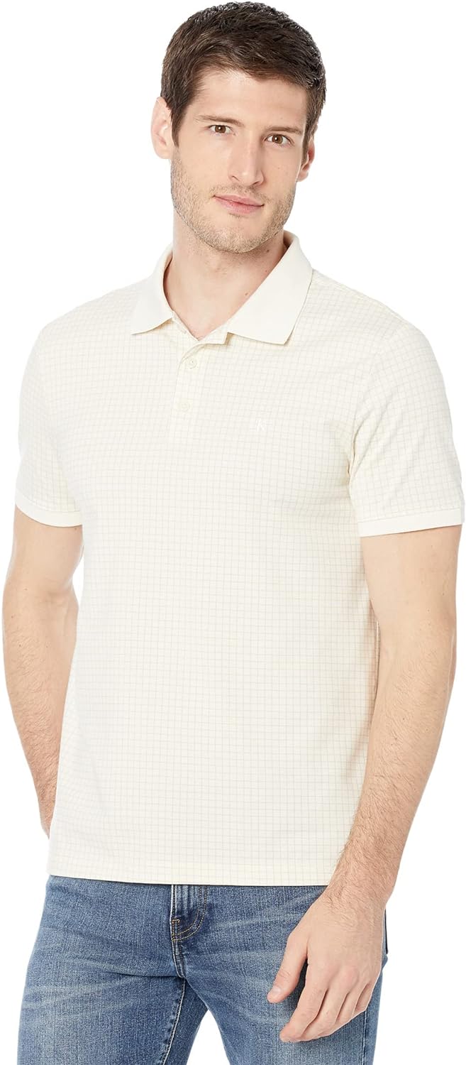 Calvin Klein Short Sleeve Cotton Grid Print Polo Tofu Beige oatmeal Size XL
