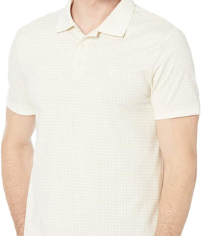 Calvin Klein Short Sleeve Cotton Grid Print Polo Tofu Beige oatmeal Size XL