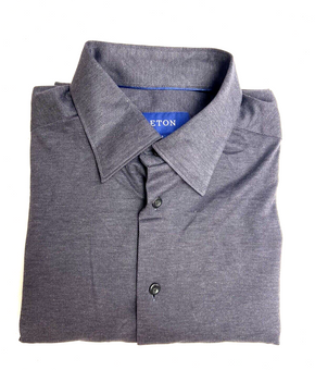 Eton Slim-Fit Jersey Knit Shirt Dark Gray Size L MSRP $225
