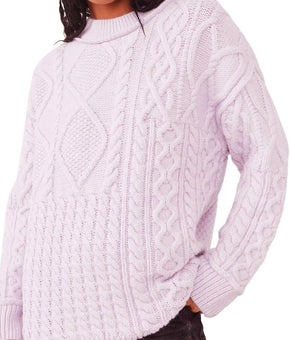 Free People Womens Leslie Cable Knit Oversize Sweater Lavender Size M MSRP $168