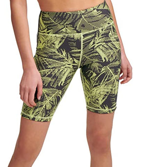 DKNY womens Sport Palm-Print High-Waist Bike Shorts, Sunny Lime, Small Size S