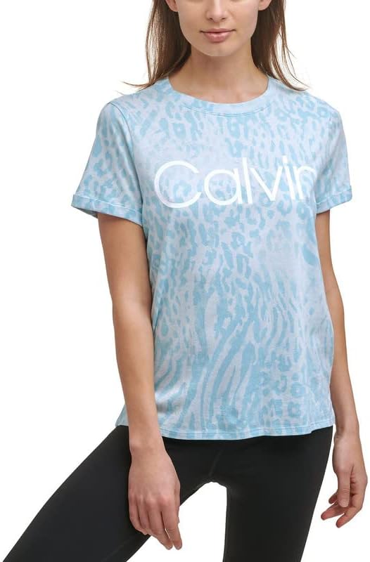 Calvin Klein Performance Women's Printed Top Bleached Aqua, Small Size S