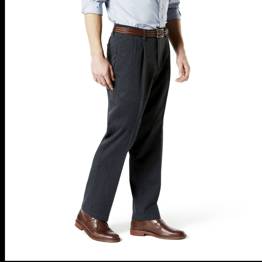 Dockers Men Signature Khaki Relaxed Pleated Stretch Pants Heather Grey Sz 34x32