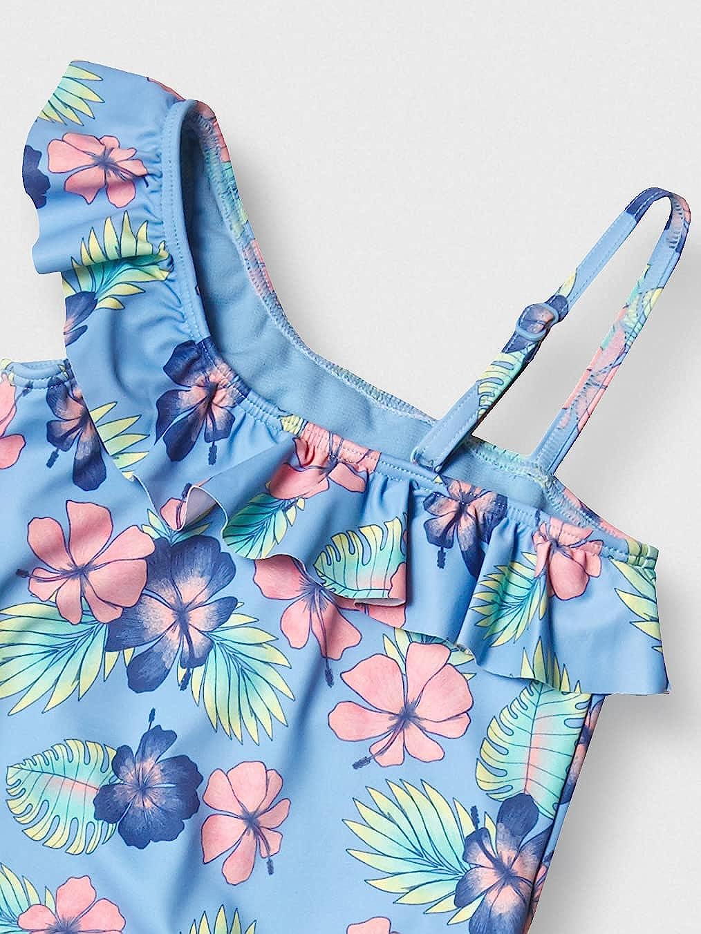 Roxy Girls' Good Emotions One -Piece Swimsuit, Placid Blue Happy Hibiscus Size 2