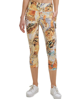 Calvin Klein Womens Printed High-Waist Cropped Leggings Yellow Size XS MSRP $50
