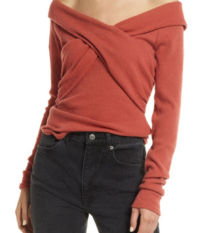 Free People Marley Off the Shoulder Rib Top Size XS Brick Red MSRP $68