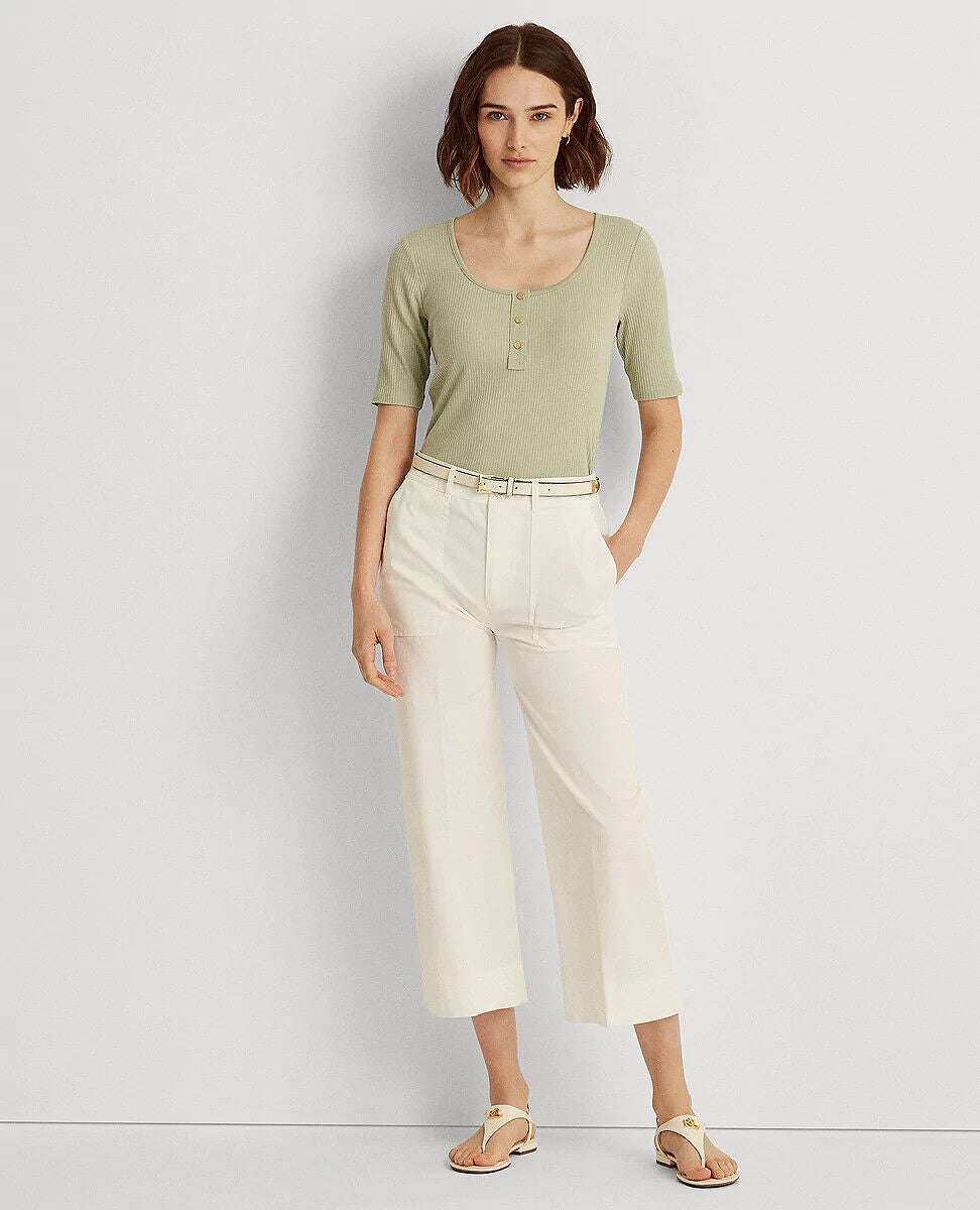 LAUREN RALPH LAUREN Elbow-Sleeve Henley Top Ranch Sage Green Size XL MSRP $70