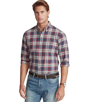 POLO RALPH LAUREN Men's Classic-Fit Plaid Oxford Shirt Blue Red Checks Size XL