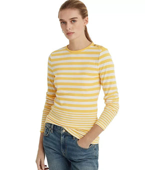 Lauren Ralph Lauren Striped Cotton Shirt White riviera Sun Yellow Size XL $60