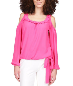 MICHAEL KORS Cold-Shoulder Tie-Cuff Top Pink Size XS MSRP $94