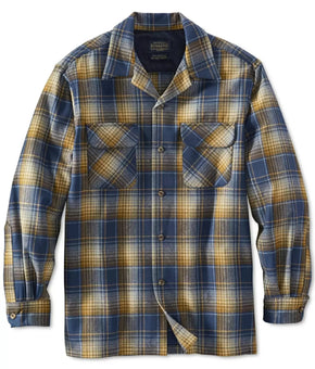 Pendleton Men's Plaid Wool Board Shirt Brown Blue Size S MSRP $149