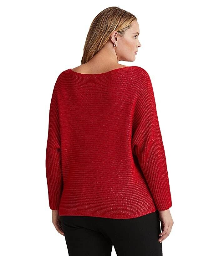 Lauren Ralph Lauren Women Plus Size Dolman-Sleeve Boatneck Sweater Red 1X $110