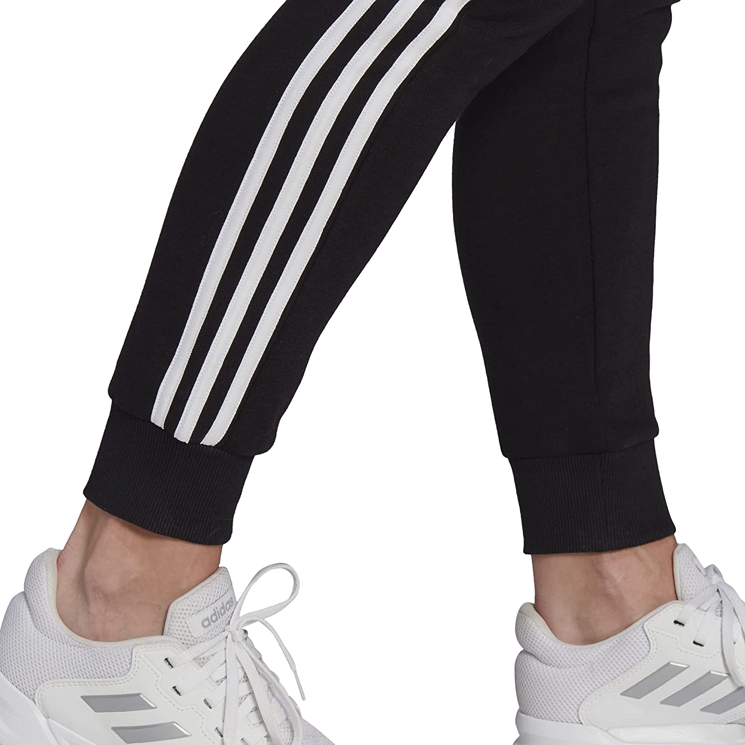 adidas Women's Plus Size Essentials Fleece Tapered Cuff Pants, Black/White, 1X