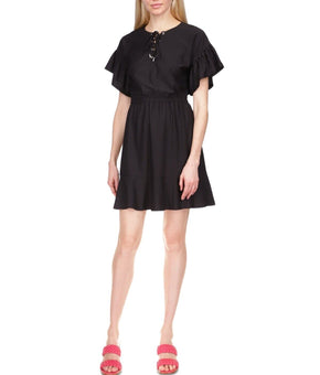 Michael Kors Lace-Up Ruffled Mini Dress Black Size XS MSRP $140