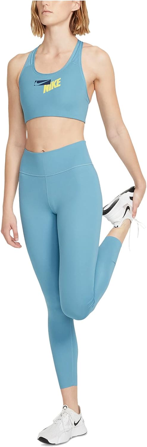 Nike Women's Logo Racerback Medium Impact Sports Bra Cerulean/Midnight, X-Small