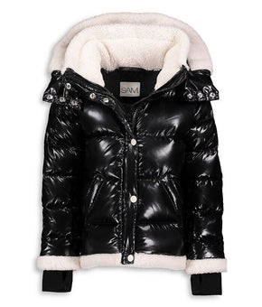 SAM. Girls Avery Shearling Trim Down Puffer Jacket Black Big Kid Size 10 $595
